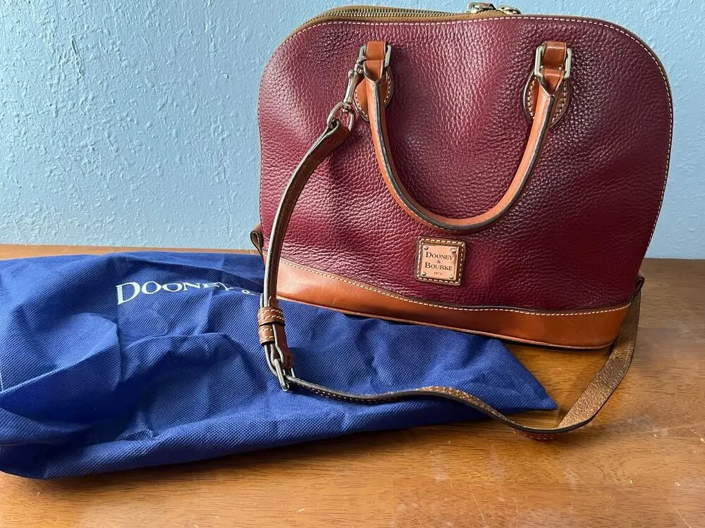 Dooney & Bourke Burgundy Two Tone Leather Zip Zip Satchel